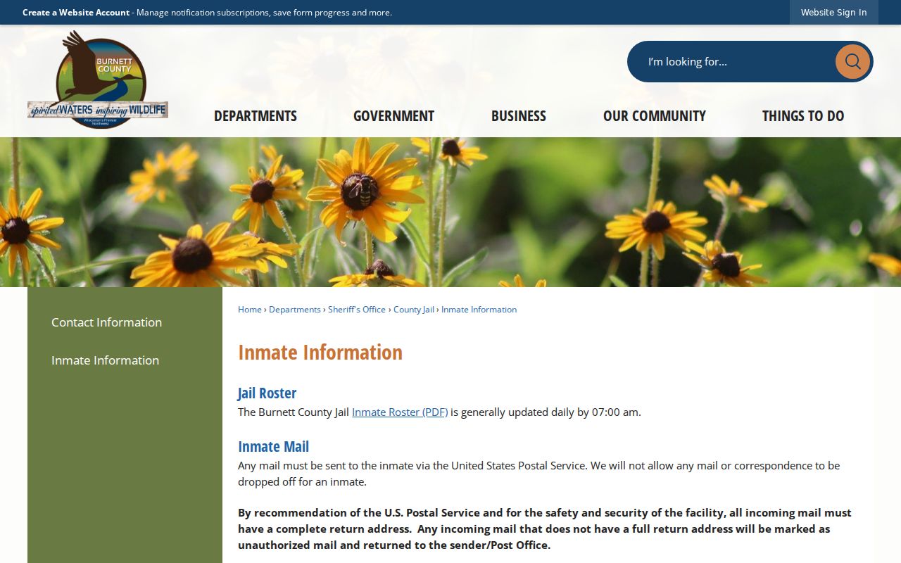 Burnett County jail roster and inmate information page