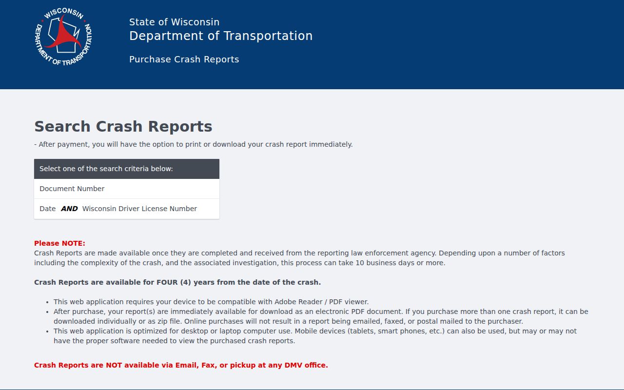 Wisconsin crash report channel for arrest-related traffic incidents