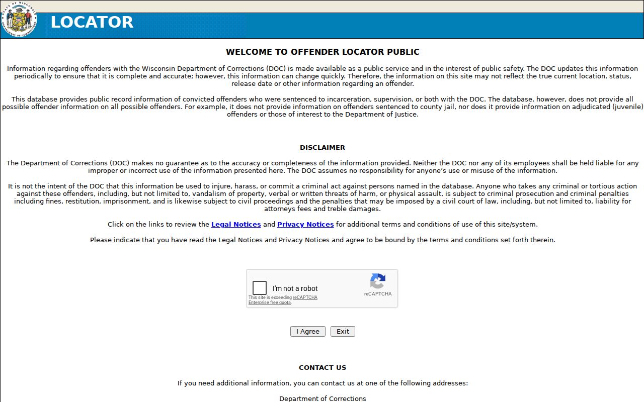 Wisconsin DOC Offender Locator used after Burnett County sentencing or transfer
