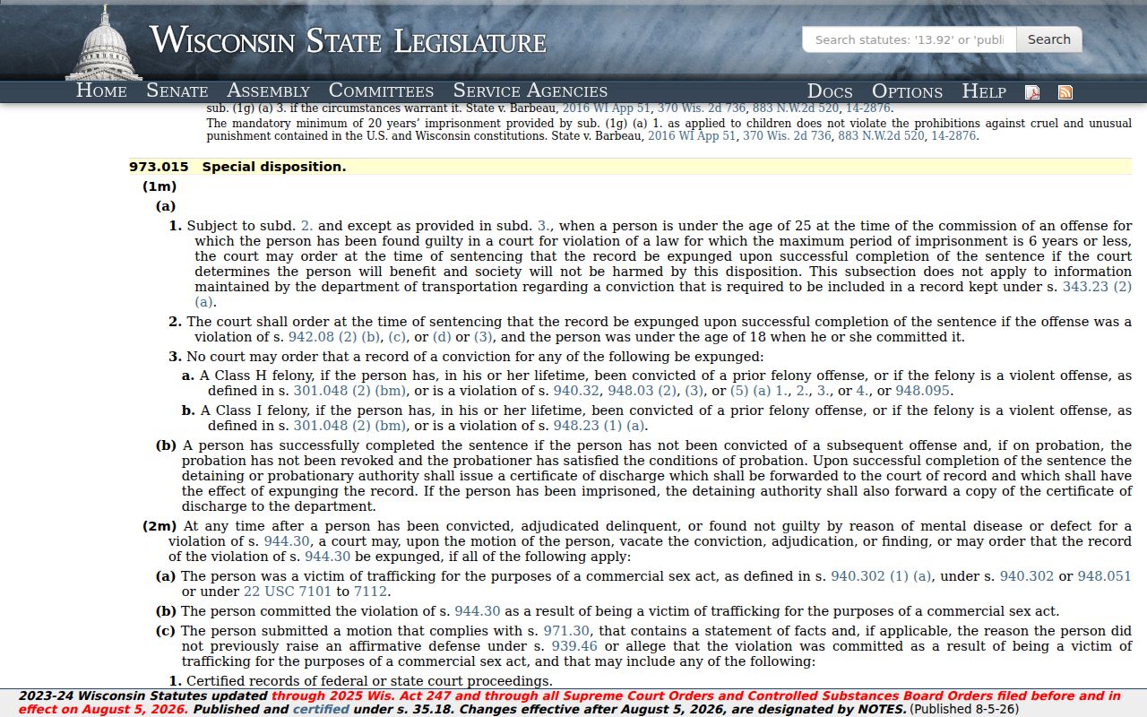 Wisconsin expungement statute affecting Burnett County criminal court cases