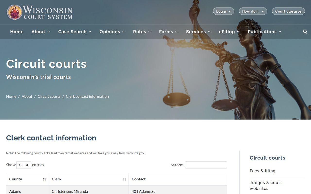 Official circuit clerk directory entry for Burnett County court records