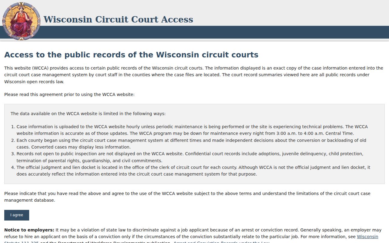 WCCA search interface for Burnett County criminal court cases