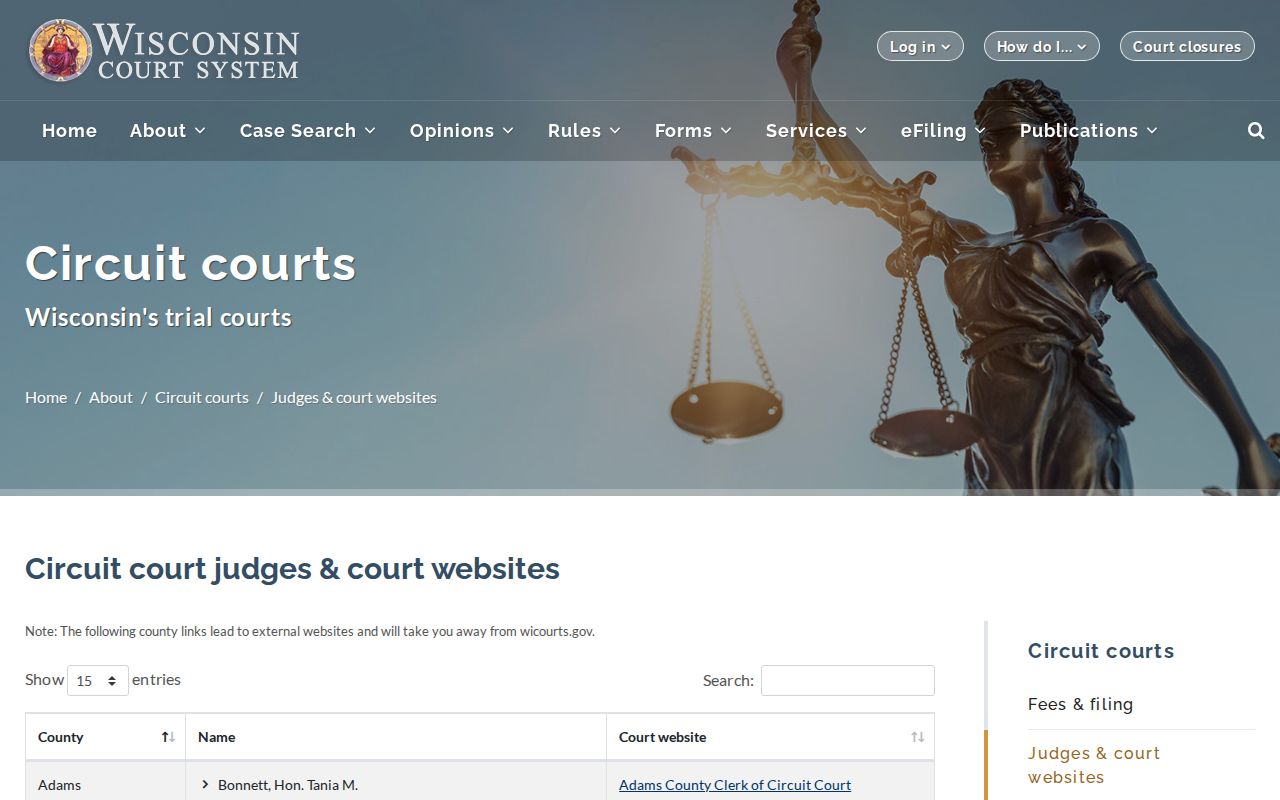 Wisconsin Circuit Court judge directory for Burnett County criminal cases