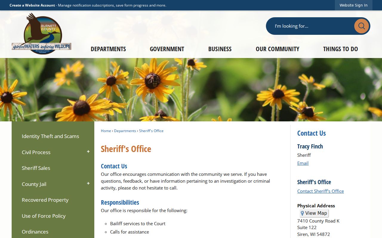 Burnett County arrest and criminal records sheriff page