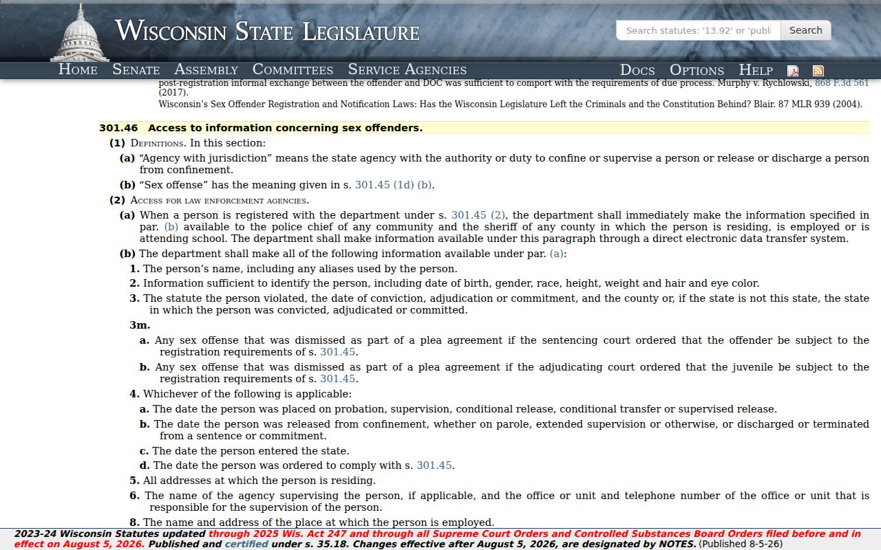 Burnett County sex offender registry community notification statute